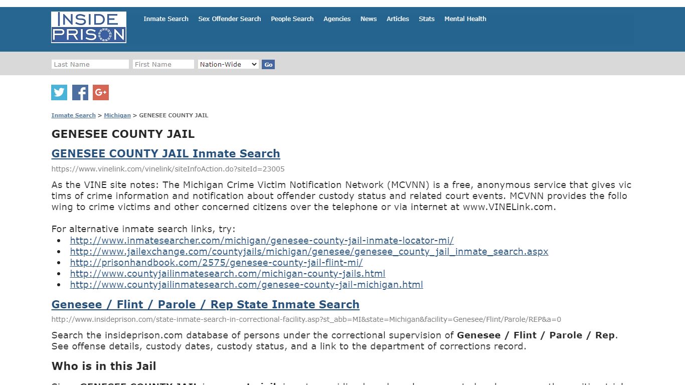 GENESEE COUNTY JAIL - Michigan - Inmate Search