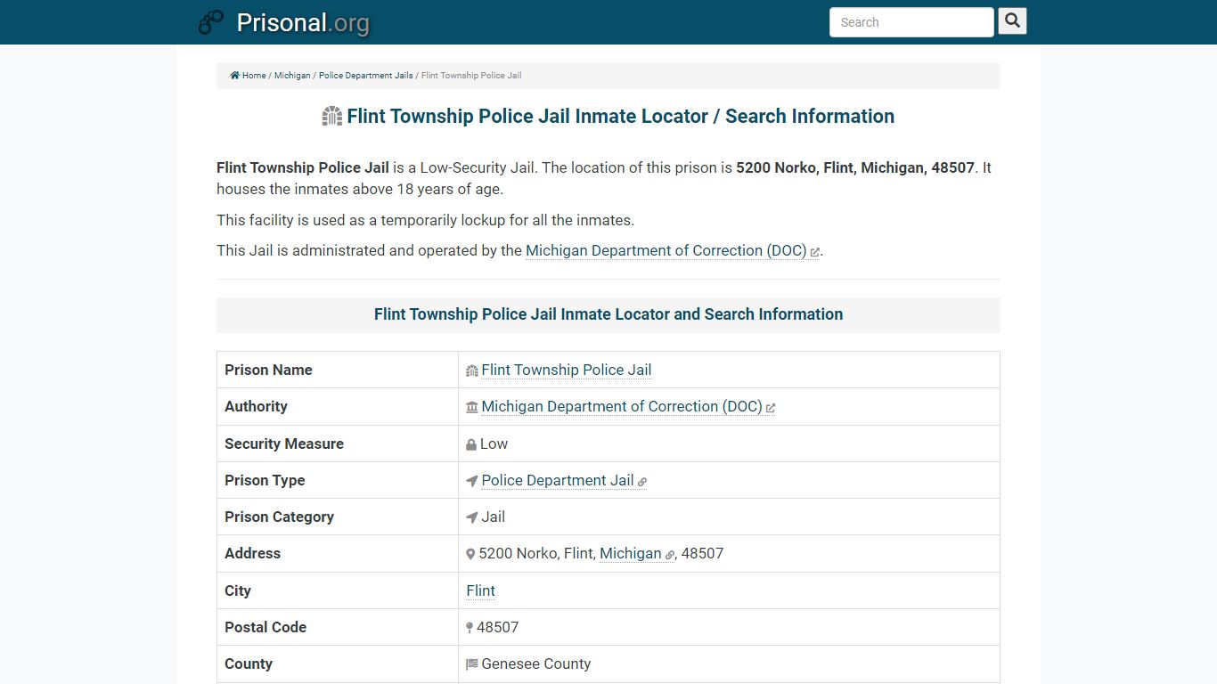 Flint Township Police Jail-Inmate Locator/Search Info ...